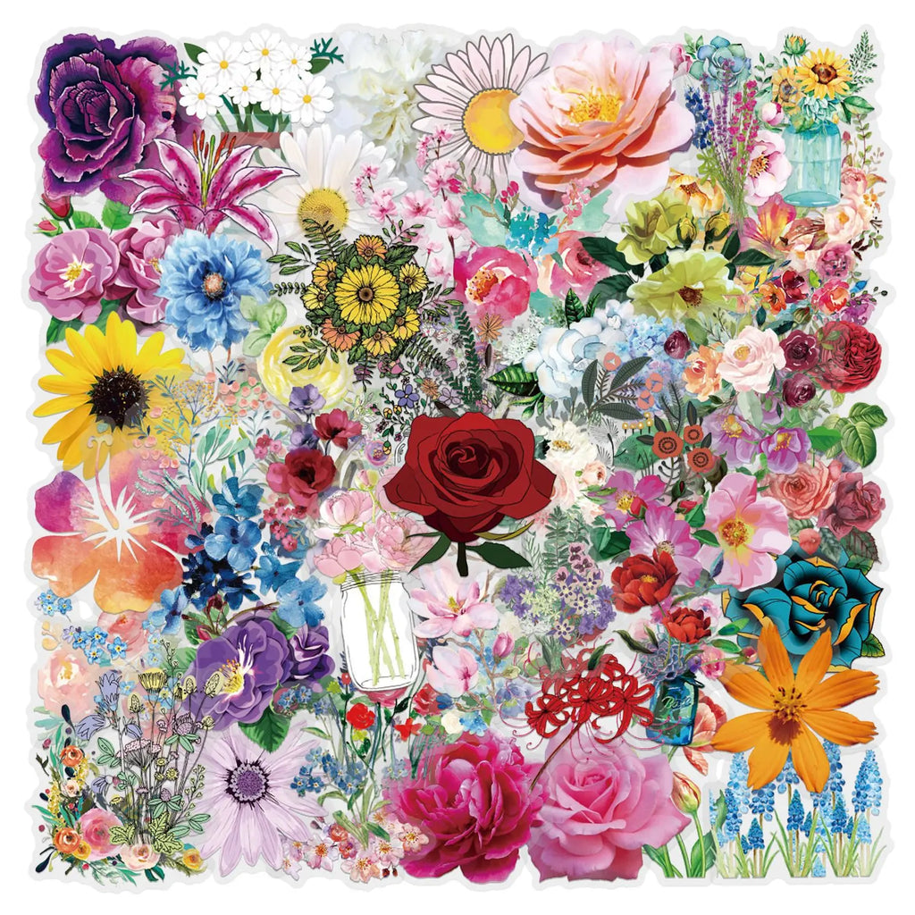 63/126PCS Transparent PET Flower Personalized Graffiti Stickers for Luggage, Water Cups, Scooter Stickers