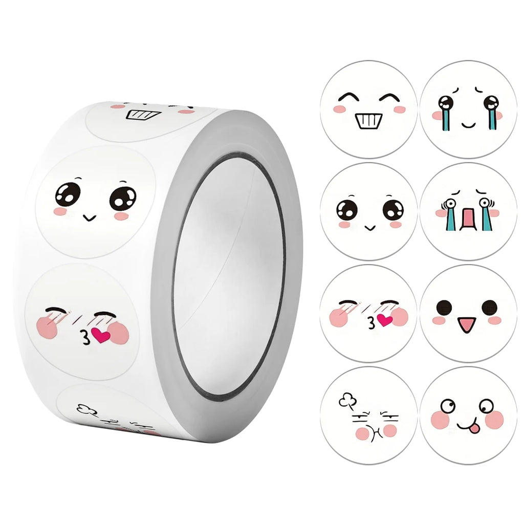 1Roll(500pcs) 1'' Round Funning Face Expressions Stickers for Kids Teacher Reward School Supplies Animal Incentive Home Decor