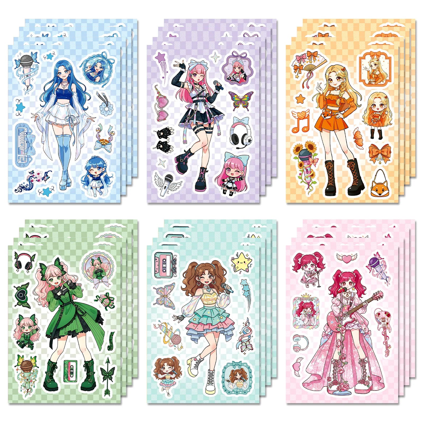 6/12/18Pcs Anime Idol Girl Make A Face Puzzle Stickers, Creative Stationery Decals for Desk Wall Notebook Room Decor