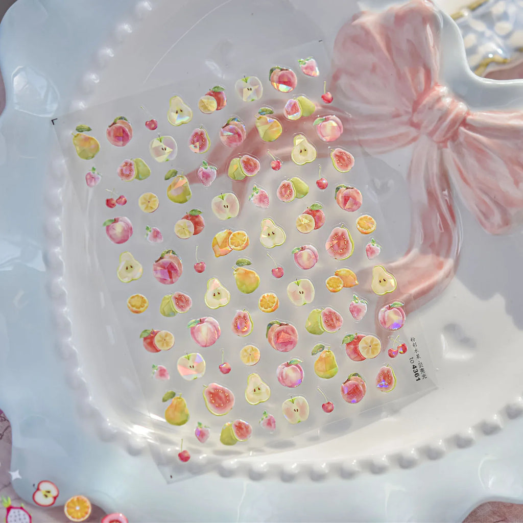 1pcs Cute 5D Jelly Nail Stickers Dessert Fruit Cherry Pink Claw Print Bowknot Love Nail Art Sticker Adhesive Manicure Decals DIY