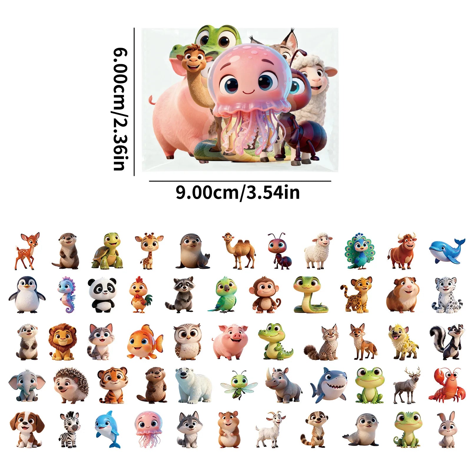 56/112 Pcs Cute Cartoon Animal PET Clear Stickers for Stationery Box Water Bottle Helmet Bicycle Car on-repeating Waterproof