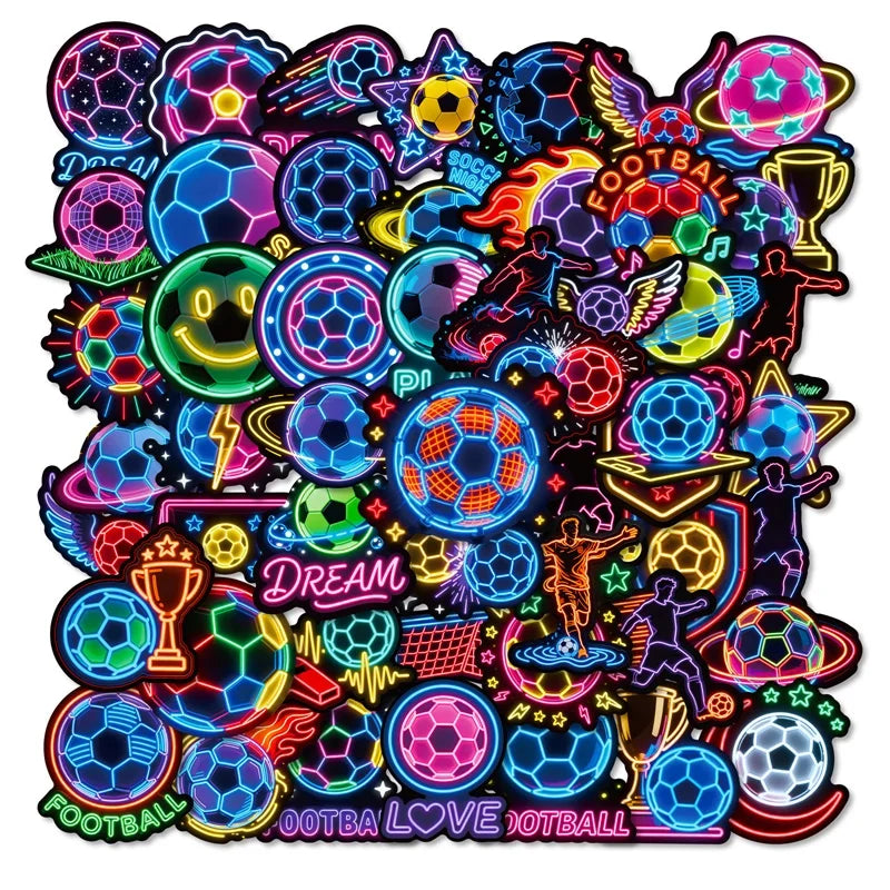10/30/56PCS Neon Football PVC Sticky Stickers Aesthetic Colored DIY Phone Laptop Luggage Skateboard Graffiti Decals