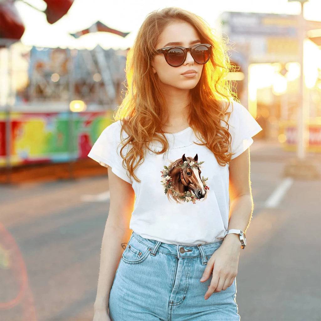 6 sheets chestnut pony flower DIY theme hot stamping stickers T-shirt heat transfer DIY clothing, washable heat transfer sticker