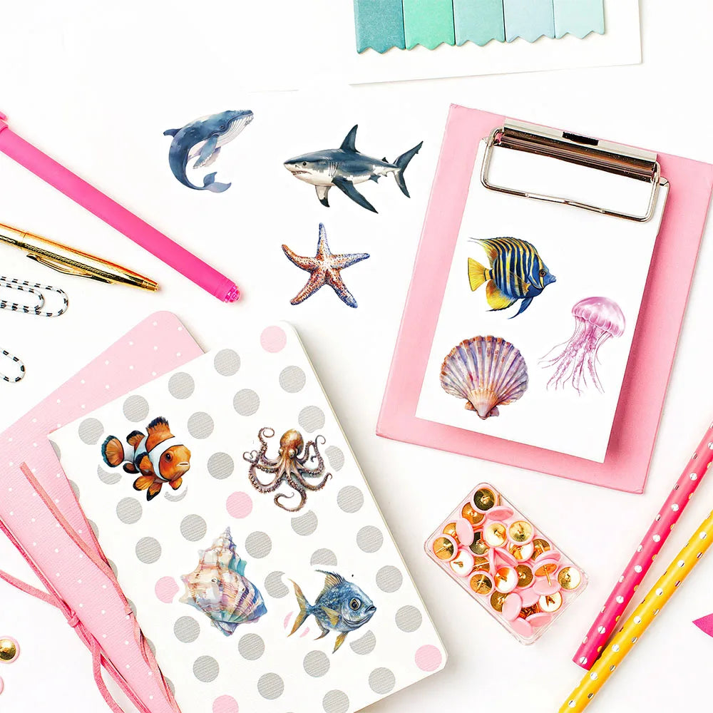 500PCS Marine Organism Roll Stickers Art Picture Laptop Scrapbooking Cartoon Stationery PVC Decorative Guitar Dormitory
