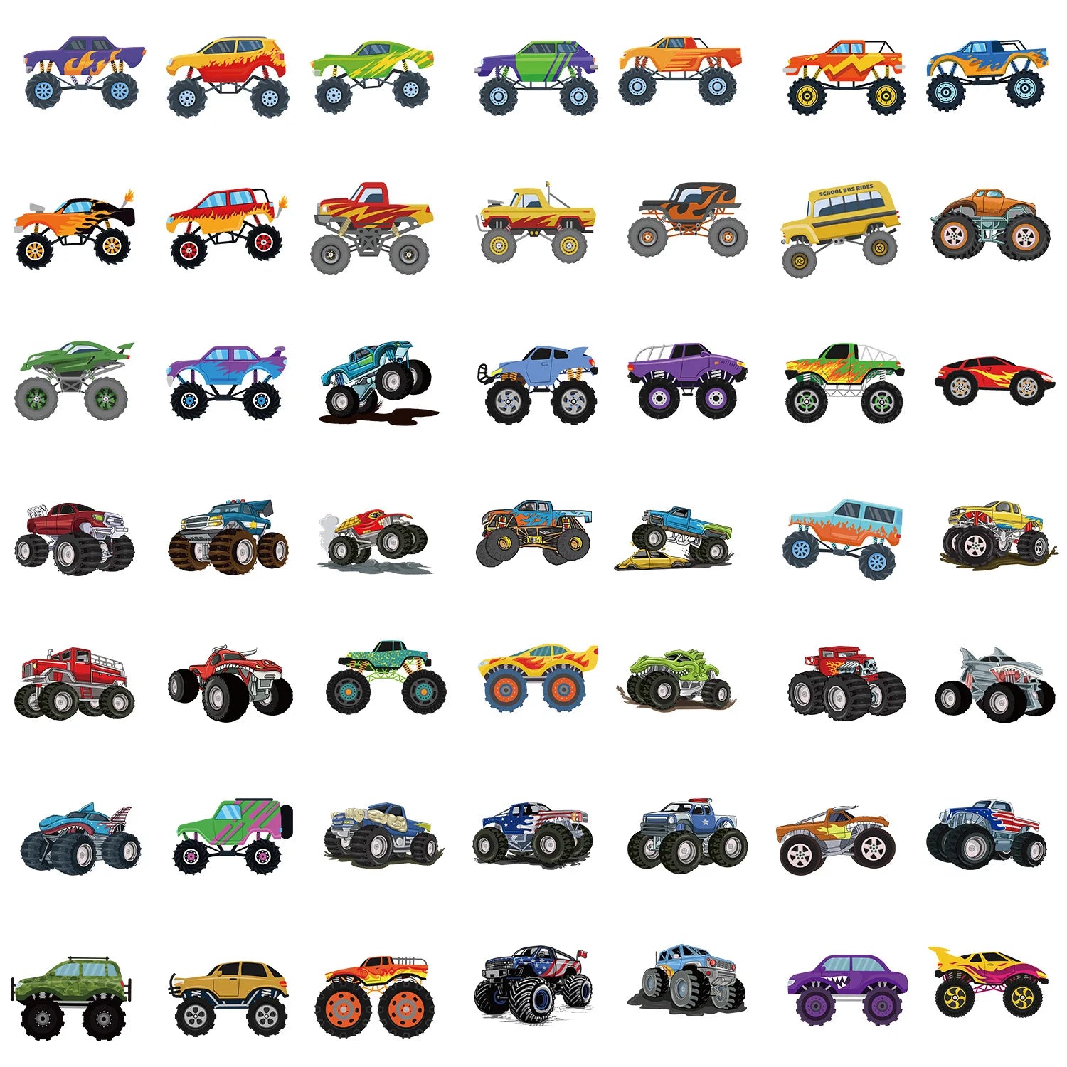 50/100PCS Monster Truck Graffiti Stickers Laptop Phone Decorative Stickers Waterproof Children's Stationery Stickers