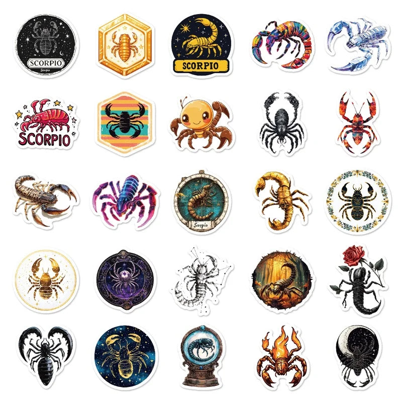 10/30/50PCS Cartoon Scorpio Colored PVC Sticky Stickers Aesthetic DIY Phone Laptop Luggage Skateboard Graffiti Decals