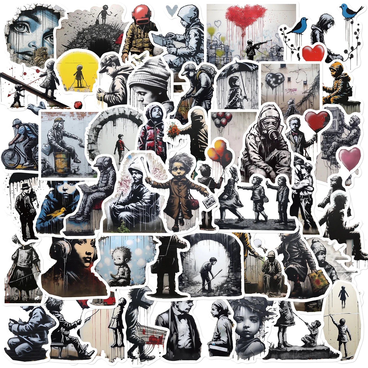 50PCS Banksy Street Art Graffiti Sticker Stationery Aethetic Cool DIY Phone Skateboard Vintage Bicycle Phone Laptop Sticker  ﻿