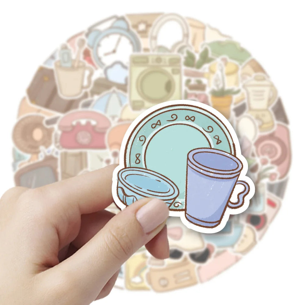 60/120Pcs Ins Style Hand Drawn Furniture Stickers DIY Furniture Fridge Storage Box Cabinet Wardrobe Printer Waterproof Decals