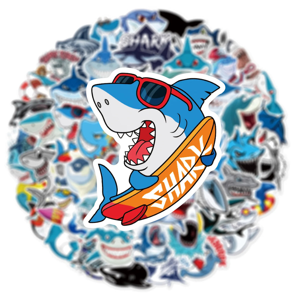 50 sheets Cartoon Shark Graffiti Sticker For Suitcase Skateboard Helmet Toy Phone Case Vinyl Waterproof Sticker