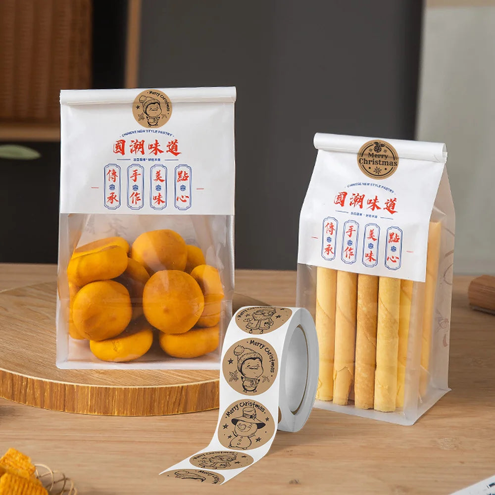 500pcs/ROLL Kraft paper Christmas stickers New Year Thank you stickers Christmas decoration for Card Gift Box Package 1inch