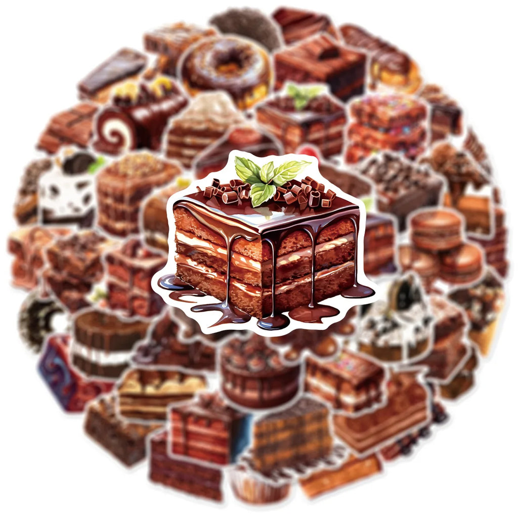 50/100Pcs Chocolate & Matcha Dessert Cake Doodle Stickers, Stationery Decor Decals Notebook Lunch Box Fridge Luggage Stickers