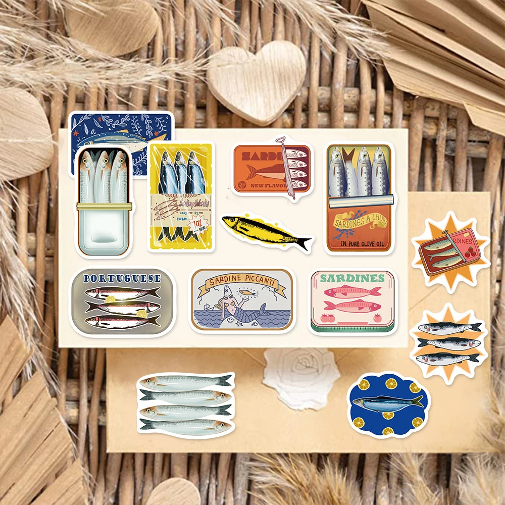 50PCS Cartoon sardine Ocean Funny Sticker Set DIY Brochure Clipper Decoration Notebook Toy Sticker