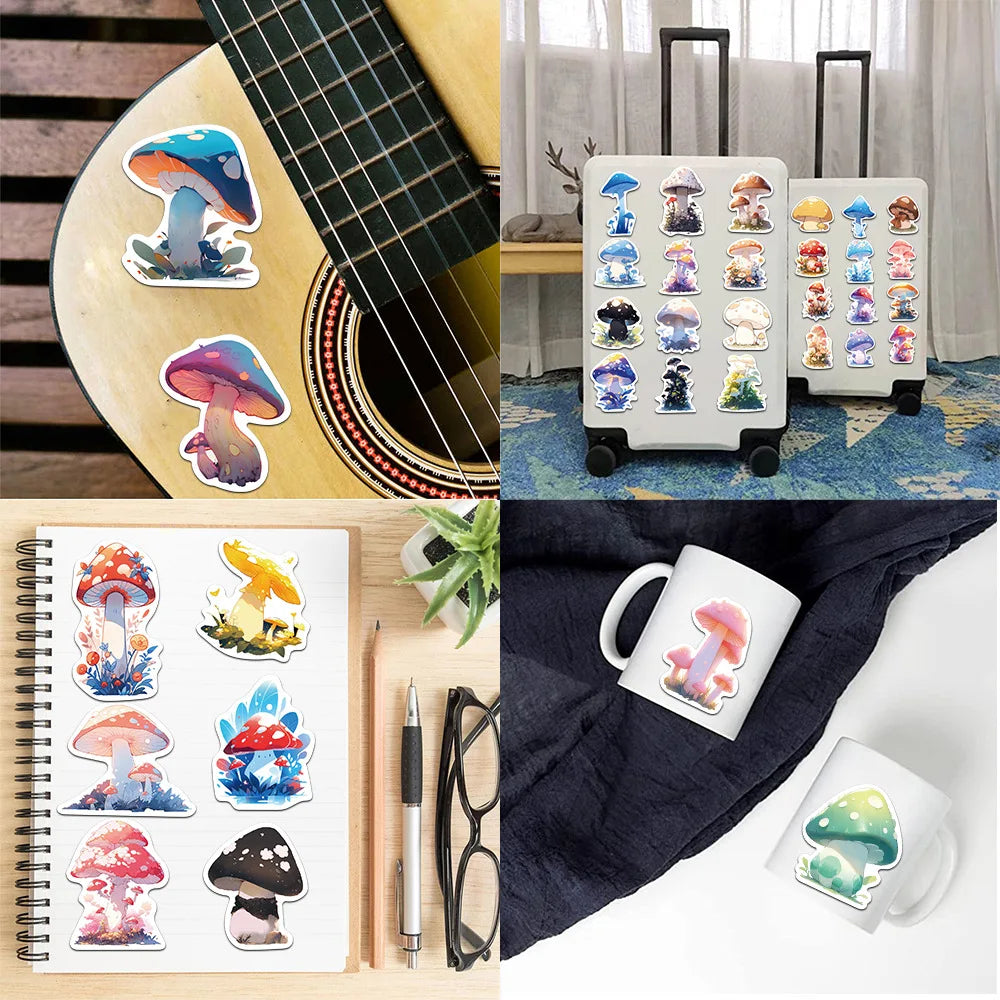 50/200PCS Cartoon Watercolor Mushroom Graffiti Stickers Luggage Guitar Notebook Stationery Decoration Waterproof Stickers