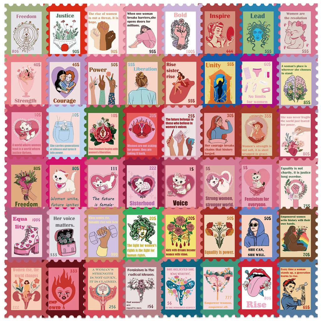 50/100PCS Cartoon Pink Feminist Graffiti Stickers Decorative Guitar Notebook Luggage DIY Waterproof Stationery Stickers