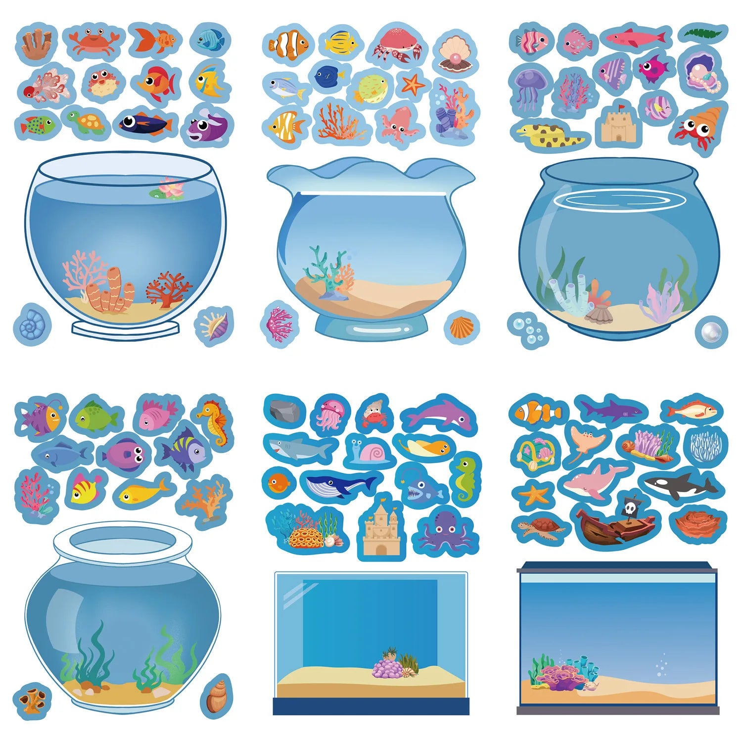 8PCS Creative Fish Tank Puzzle Sticker Toy Handmade DIY Notebook Desktop Creative Decoration Waterproof Sticker