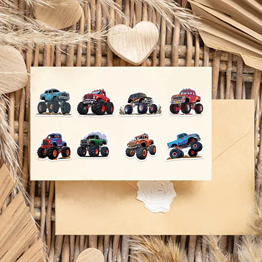 50/100pcs Cartoon Monster Truck Stickers Cute Vinyl Decals For Luggage Laptop Water Bottle Guitar Phone Waterproof Graffiti