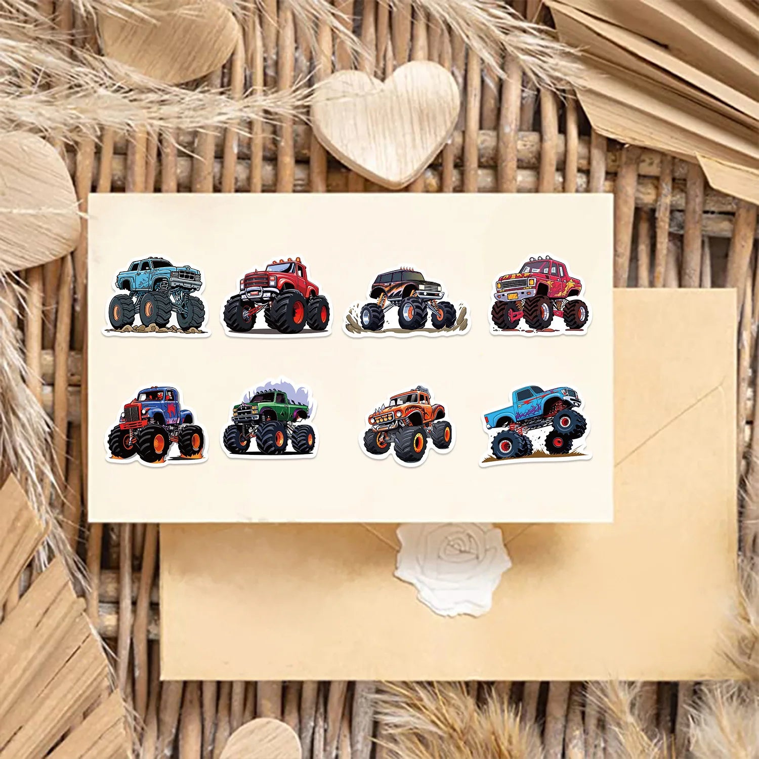 50/100pcs Cartoon Monster Truck Stickers Cute Vinyl Decals For Luggage Laptop Water Bottle Guitar Phone Waterproof Graffiti