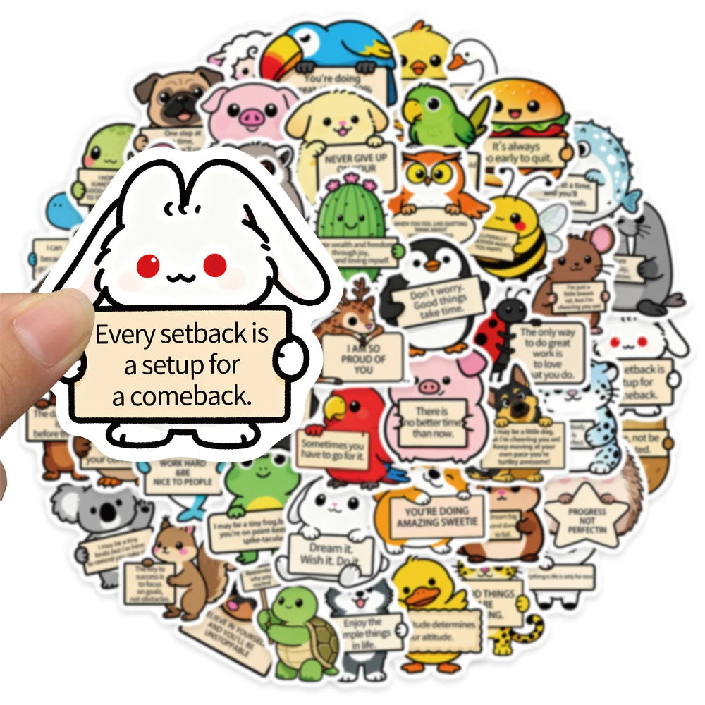 50PCS Funny Emotional Support 2 Graffiti Stickers Fun Cartoon Animal DIY Manual Label Brochure Laptop Tablet Stickers