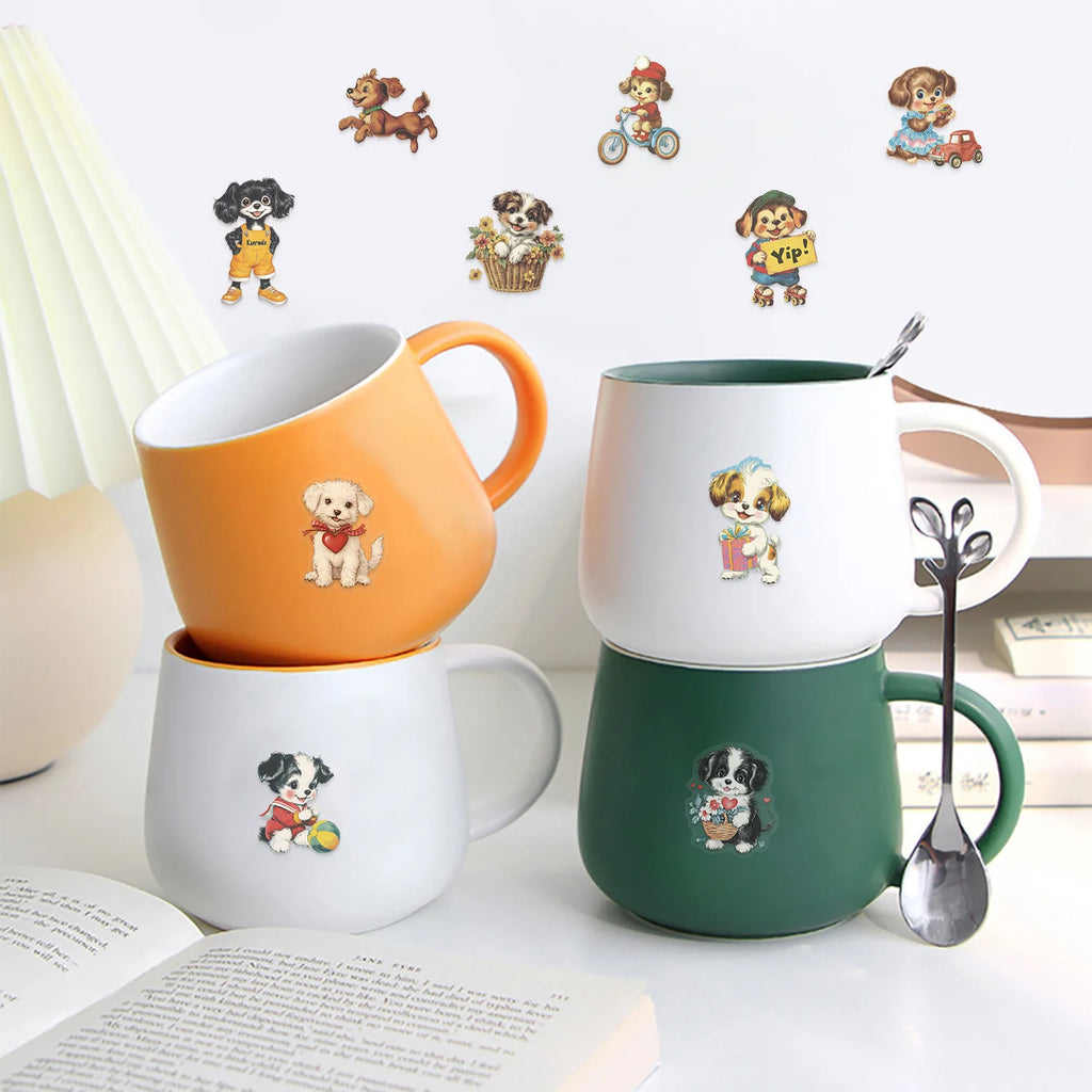 50PCS Transparent PET Retro Dog Stickers Waterproof Stationary Notebook Pencil Box Decorative Guitar Stickers