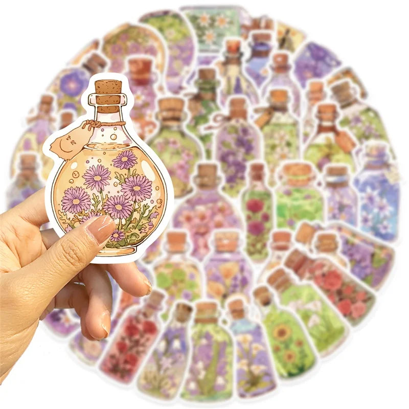 10/30/50PCS Kawaii Flower Bottle PVC Sticky Sticker Aesthetic Children's Stationery DIY Decoration Scrapbooking School Supplies