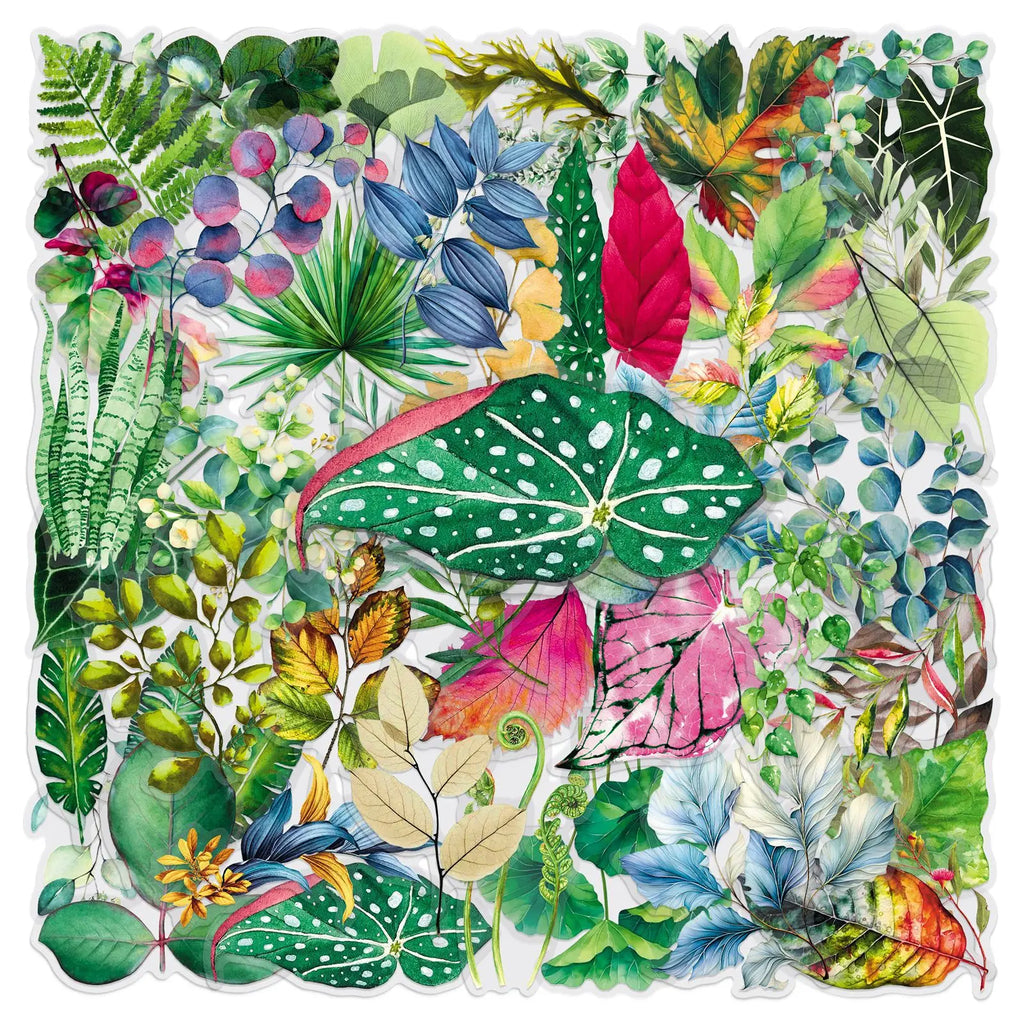 50/100PCS Transparent Leaf Stickers Cartoon Green Plant Leaves PET Waterproof Decoration Mobile Phone Computer Stationery Sticke