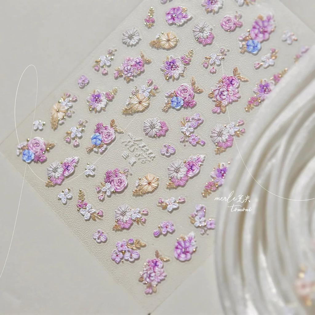 Metal Nail Stickers Exquisite Embroidered Rose Nail Art Accessories Stickers Back Glue Flowers Nail Charms Decals Manicure Tools