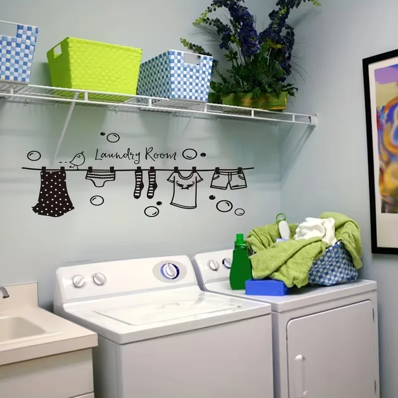 Charming Cartoon Vinyl Wall Decal for Laundry Room - Easy Stick & Peel, Removable Matte Finish Home Decor, Classic Style, Cartoo