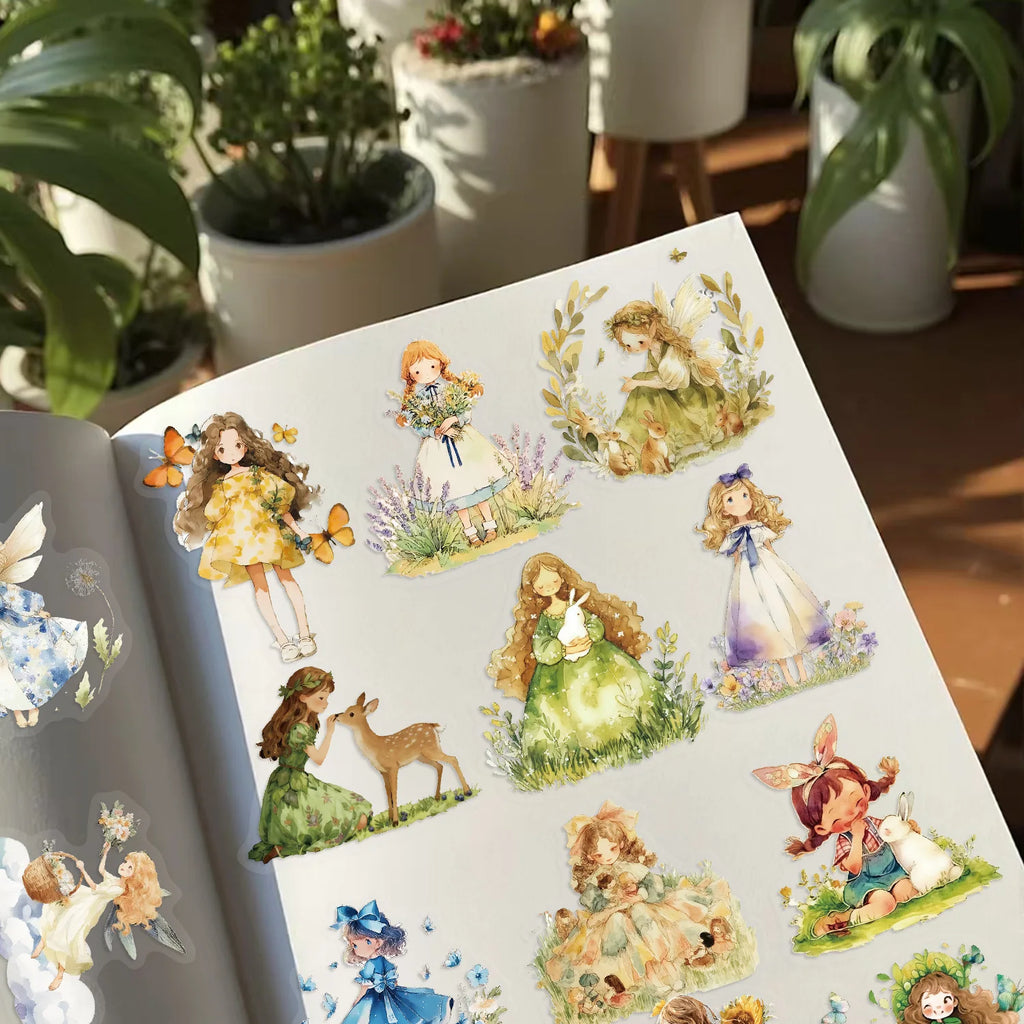 50/100PCS Transparent PET Cartoon Fairy Tale Princess Sticker Pack Waterproof Decorative Guitar Notebook Stationery Stickers