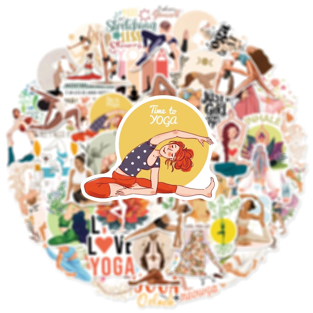 10/30/50PCS Cartoon Yoga Colored PVC Sticky Sticker Aesthetic DIY Children's Decoration Scrapbooking School Supplies