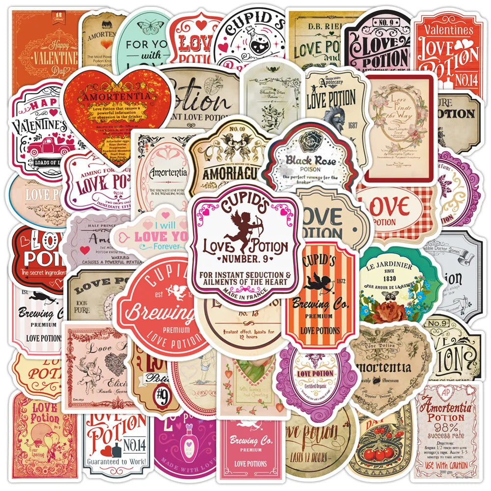 50-Pack Valentine's Day Decal Stickers for Water Bottles Laptops Mobiles Suitcases Guitars Waterproof Graffiti Stickers