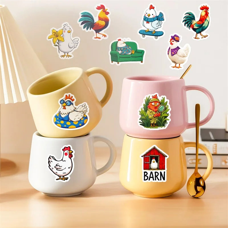 10/30/56PCS Cute Chicken Flock PVC Sticky Sticker Aesthetic Children's Stationery DIY Decoration Scrapbooking School Supplies