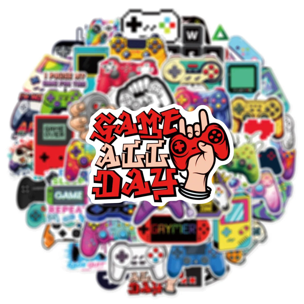 50/100Pcs Cool Classic Game Controller Cartoon Doodle Stickers for DIY Stationery Box Phone Case Cup Laptop Suitcase Retro Style