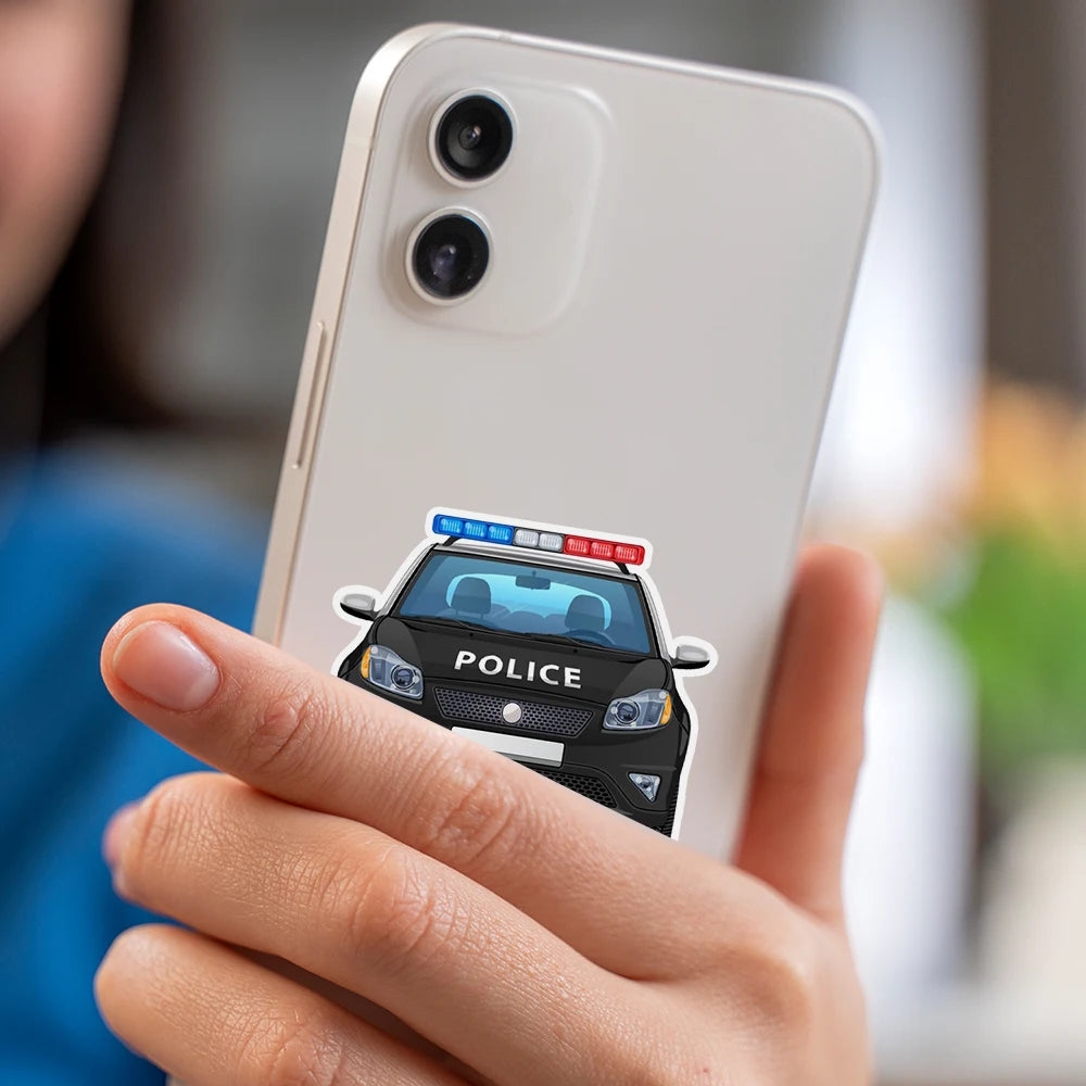 50 Pcs Cartoon Police Car Stickers, Mobile Phone Water Cup Computer Decoration Stickers, Laptop hand account waterproof stickers