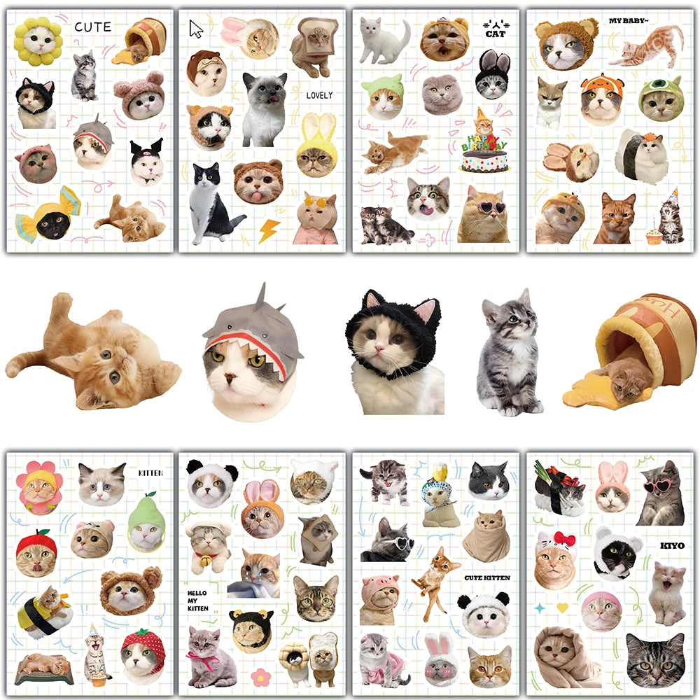 8/16Pcs Kawaii Cartoon Cute Cat Collage Sticker Nostalgia Art Picture Skateboard Bicycle Aesthetic Cool Collages Design﻿