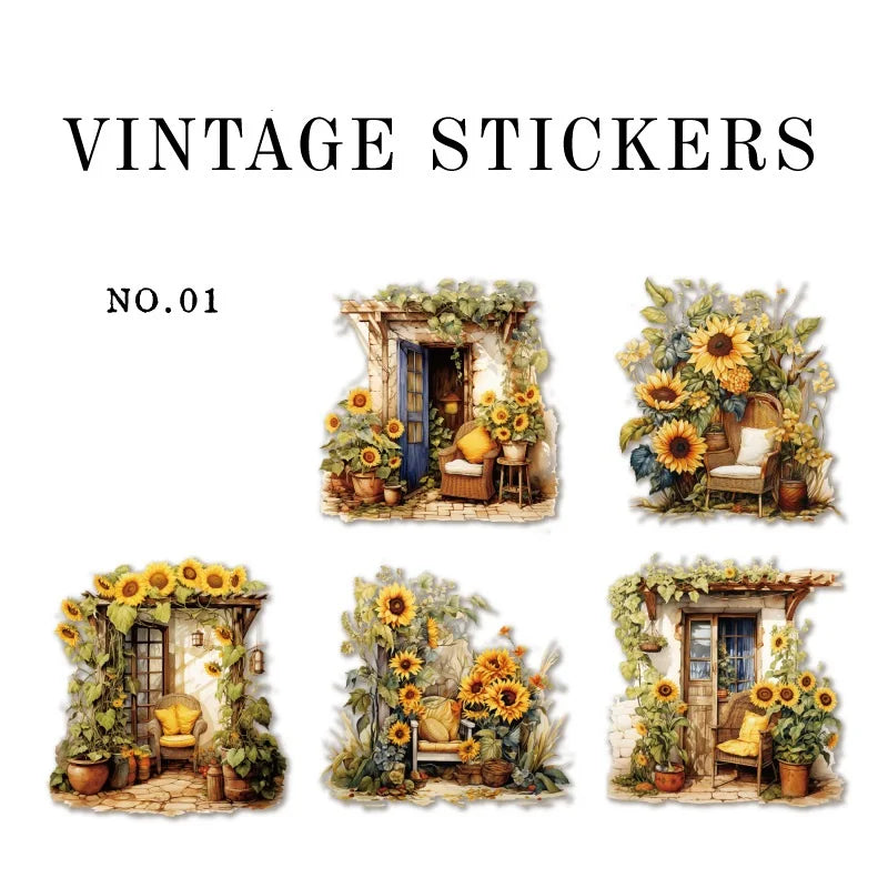6Style 10pcs/pack Retro Sticker Pack Creative Study Garden Courtyard Handbook DIY Material Decor Sticker For Stationary Notebook