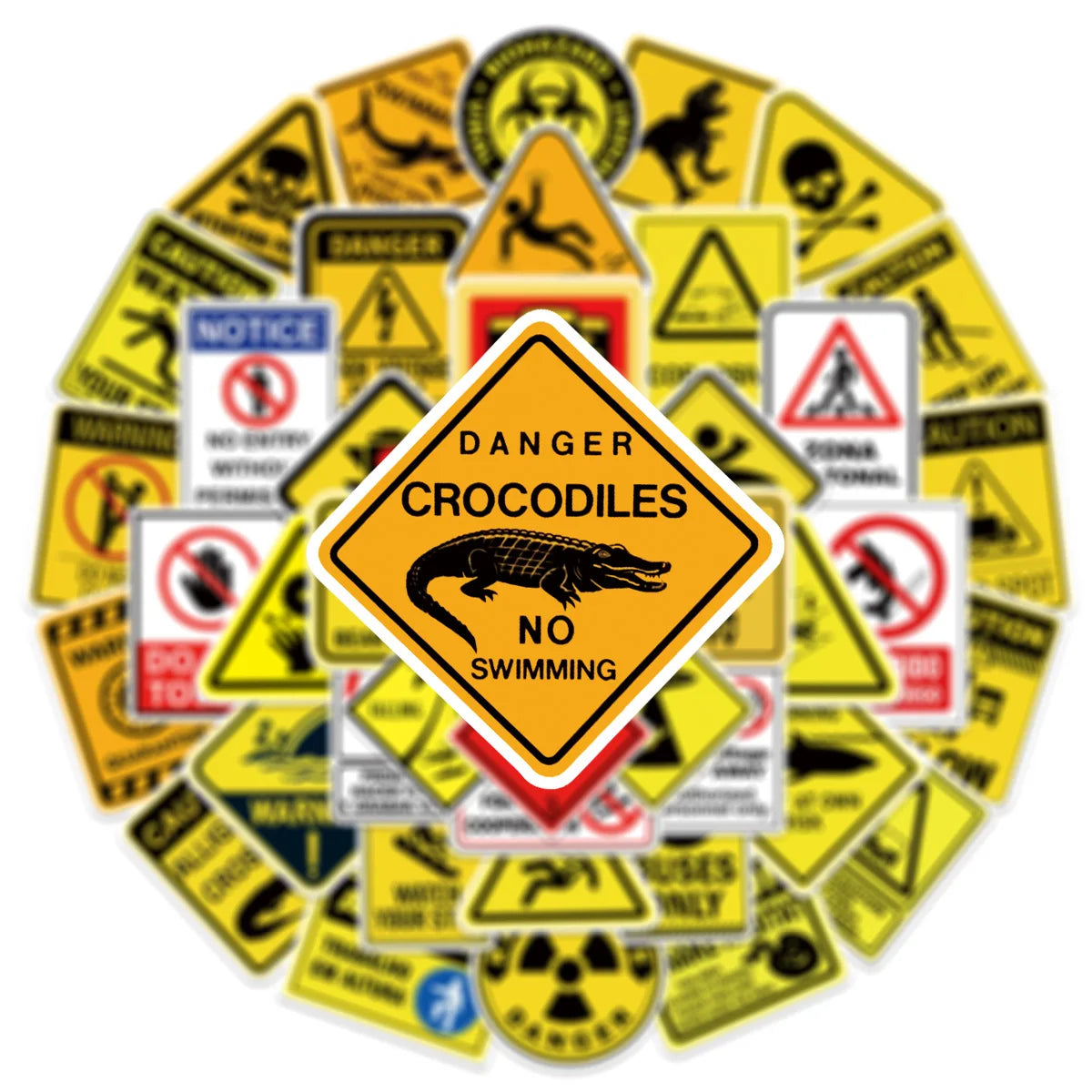 60-Piece Fun Warning Sign Graffiti Stickers for Phone Case Notebook Luggage Car Decorative Decals