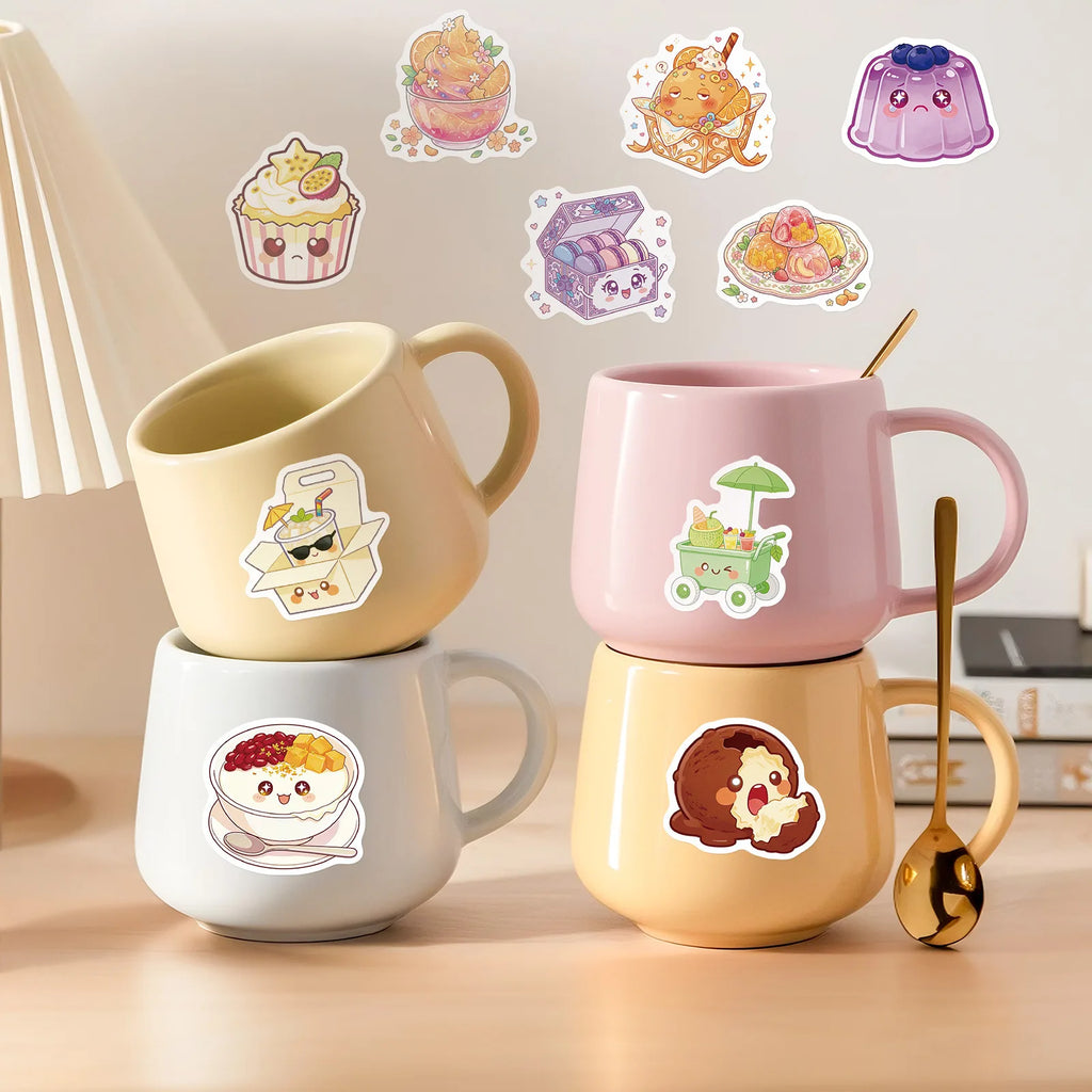 56/112 Pcs Cartoon Ice Cream Cake Summer Food Theme Stickers DIY for Phone Suitcase Cup Storage Box Fridge Waterproof Decals