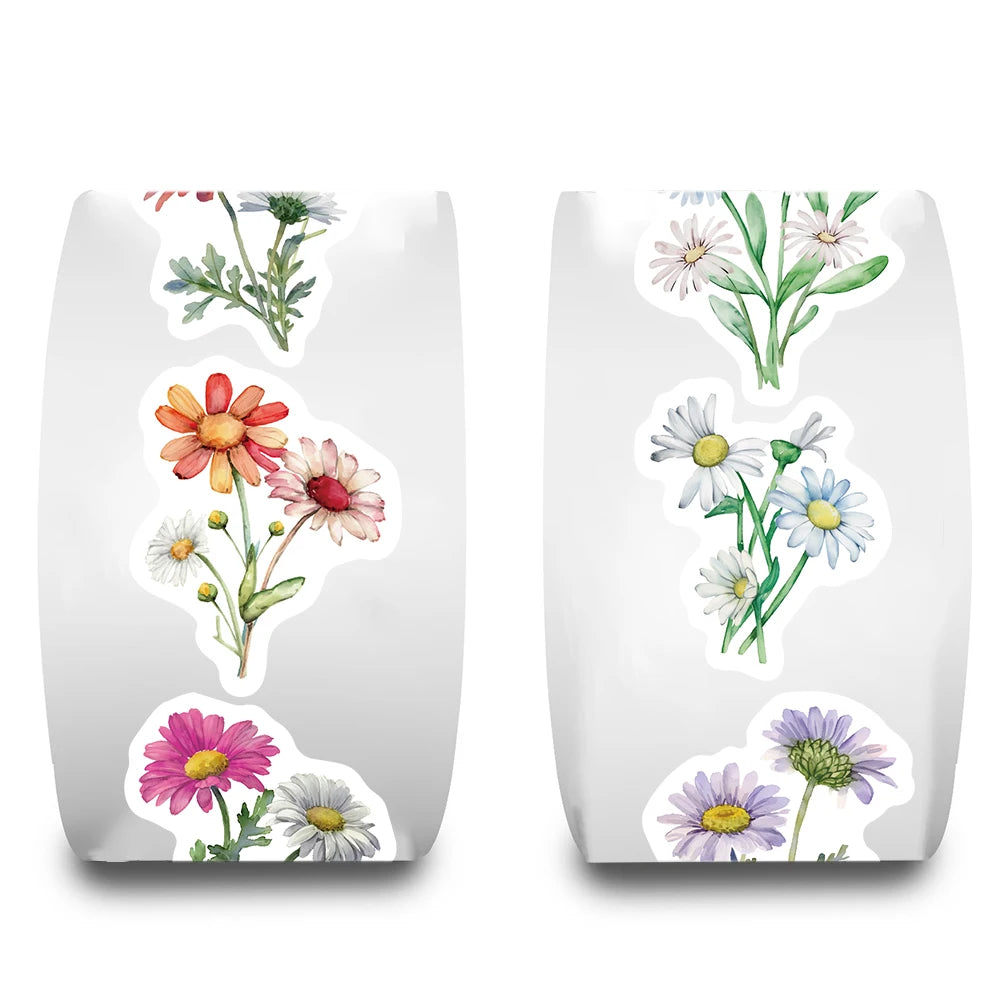 500PCS Daisy wildflowers Roll Stickers Colorful Cartoon Painted Flowers Scrapbooking Coffee Phone Art Picture Luggage Sticker