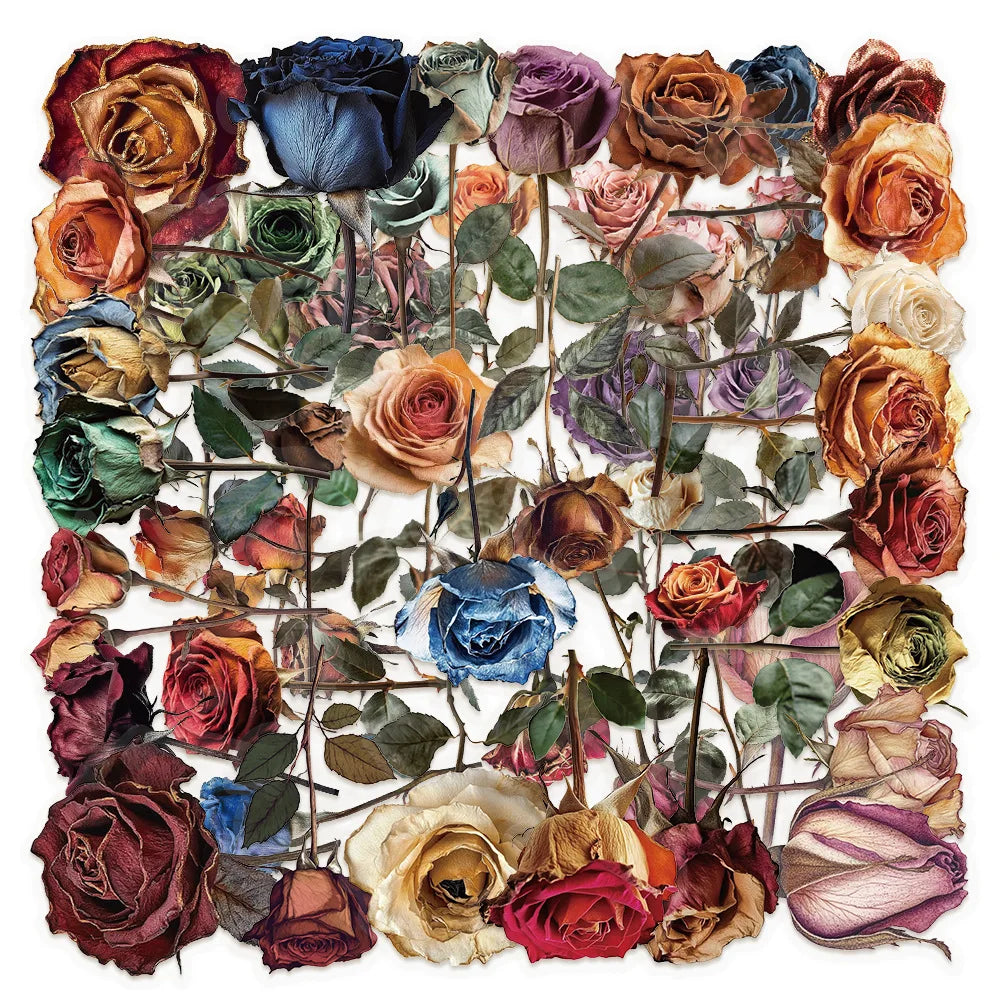 10/30/50 PcsTransparent PET Dried Rose Stickers Handbooks Luggage Decoration Stickers Phone DIY Decoration Stationary Notebook