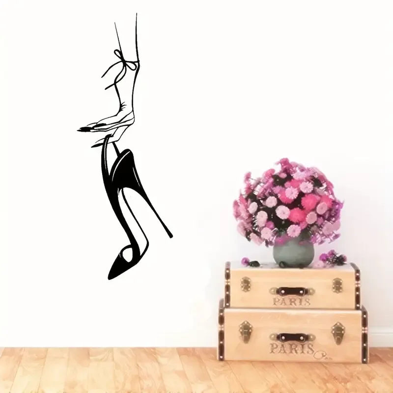 Contemporary Vinyl Wall Decal, Chic Female Silhouette with High Heels Design, Pre-pasted Fantasy Art Sticker, Plastic Surface Co