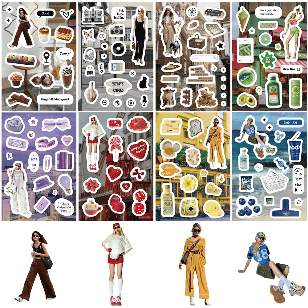 8/16Pcs Holiday Sweetheart Collage Sticker Aesthetic Home Decoration Motorcycles Bicycle Skateboards Landscape LableStickers