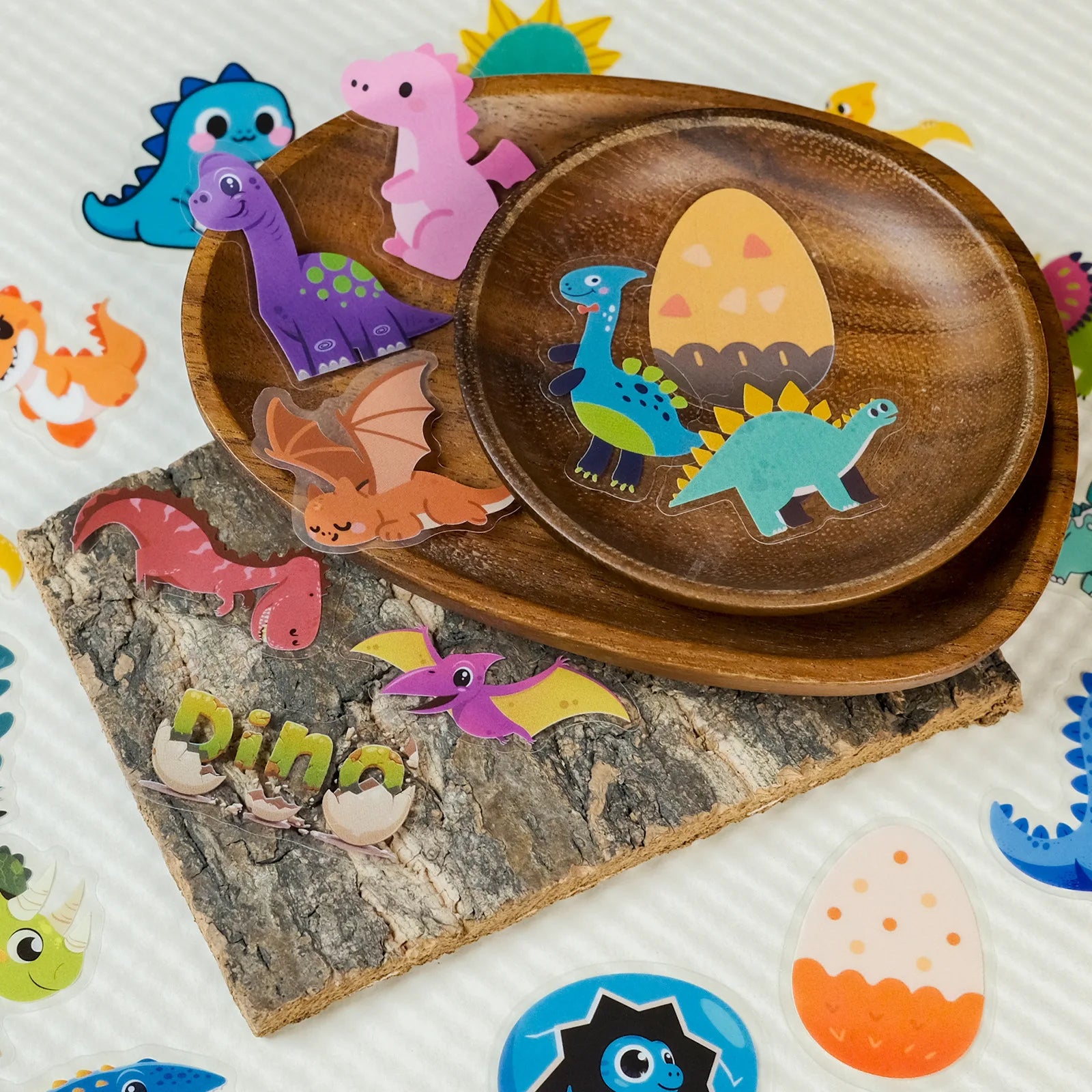 56PCS Dinosaur Transparent PET Stickers Cute Cartoon Children's Reward DIY Stationery Notebook Pen Holder Material Stickers