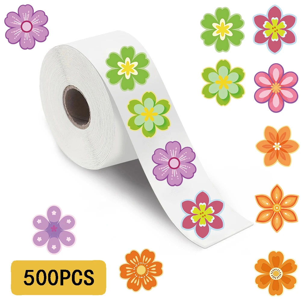 500PCS Cartoon Flowers Roll Sticker Notebook Cartoon Scrapbook Waterproof Graffiti Cafe DIY Scrapbooking Phone Gifts Decals