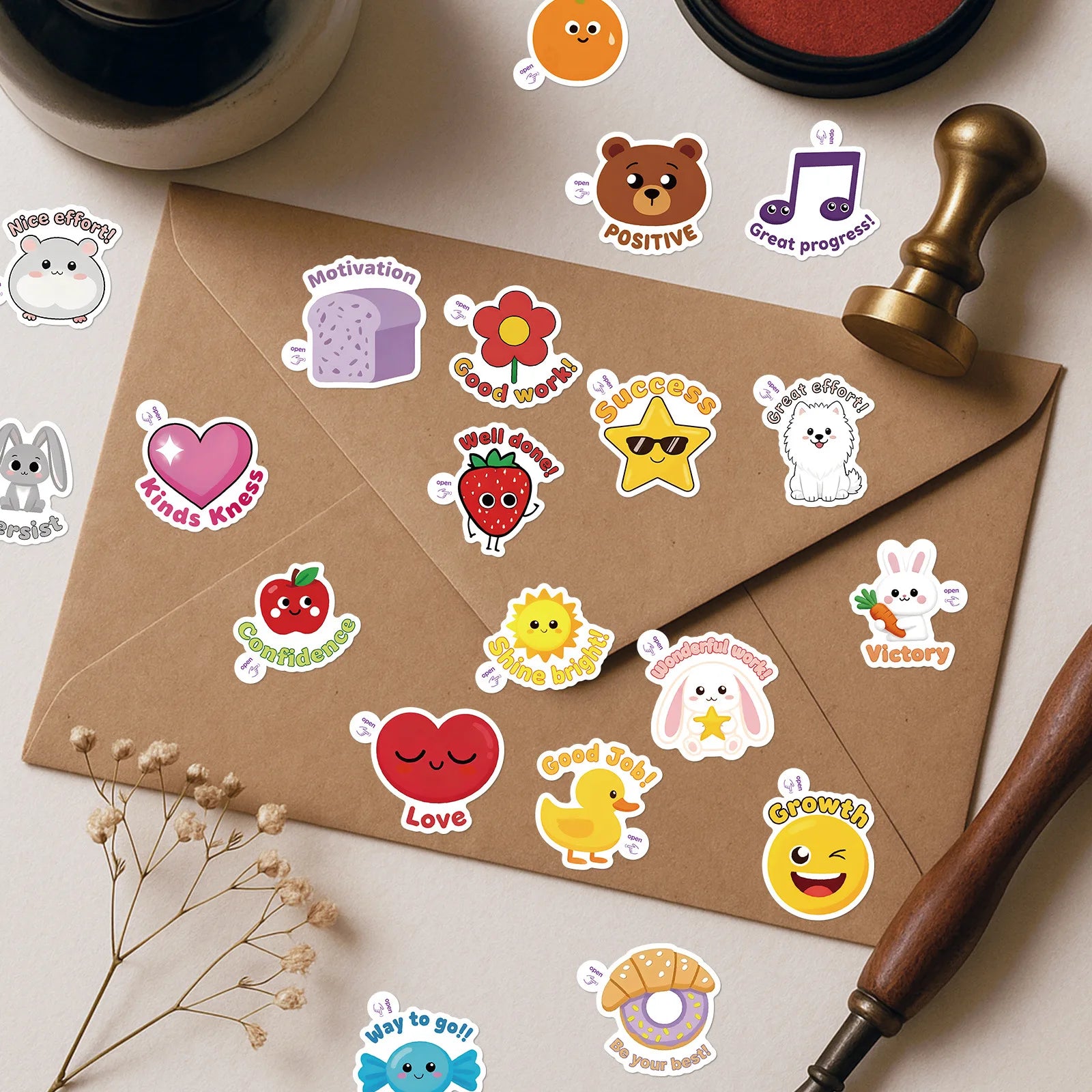 50PCS Cute Animal Encouragement Doodle Stickers, Notebook Stationery Phone Scooter Inspirational Phrase Decorative Art Sticker