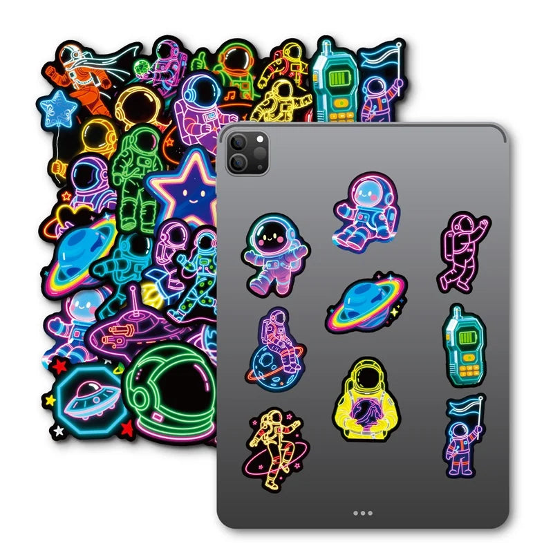10/30/56PCS Kawaii Neon Astronaut PVC Sticky Sticker Aesthetic Children's DIY Decoration Scrapbooking School Supplies