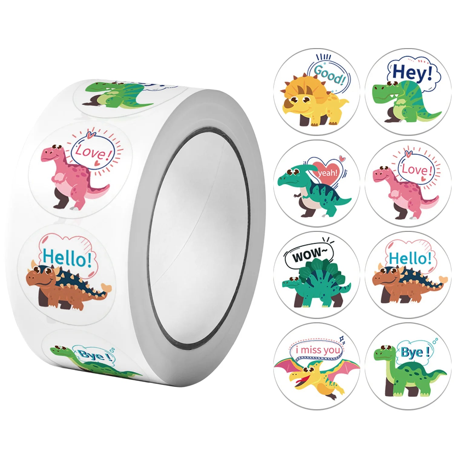 1Roll(500pcs) 1'' Round Cartoon Reward Dinosaurs Stickers for Kids Teacher  School Supplies Animal Incentive Home Decor