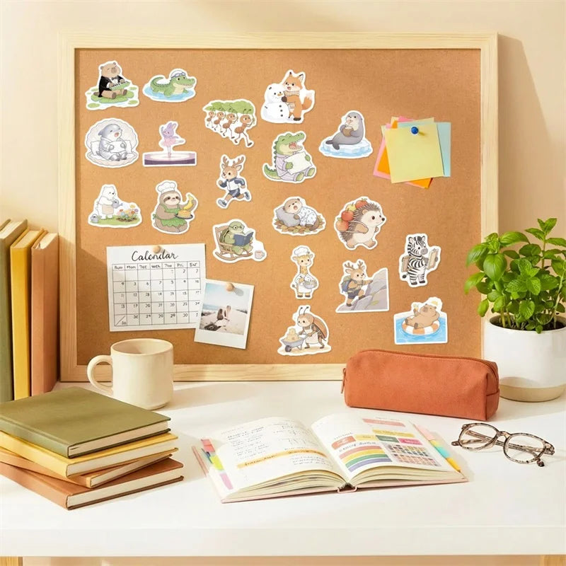 10/30/56PCS Watercolor Animals PVC Sticky Sticker Stationery DIY Children's Laptop Luggage Skateboard Decoration Scrapbooking
