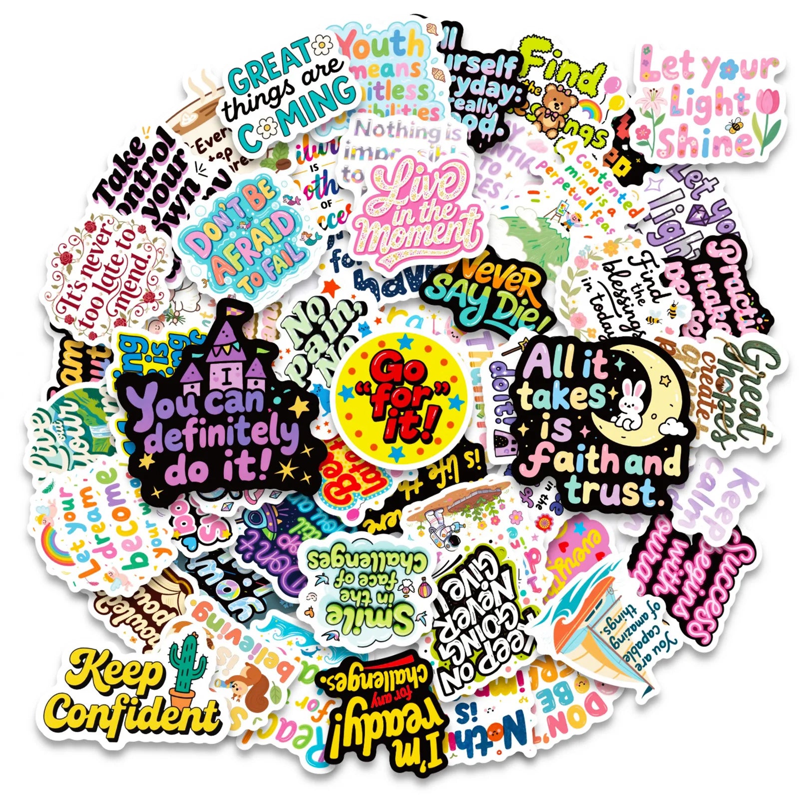 56PCS Colorful English Quote Doodle Stickers, Positive Short Phrases Student Notebook Fridge Decor Art Sticker