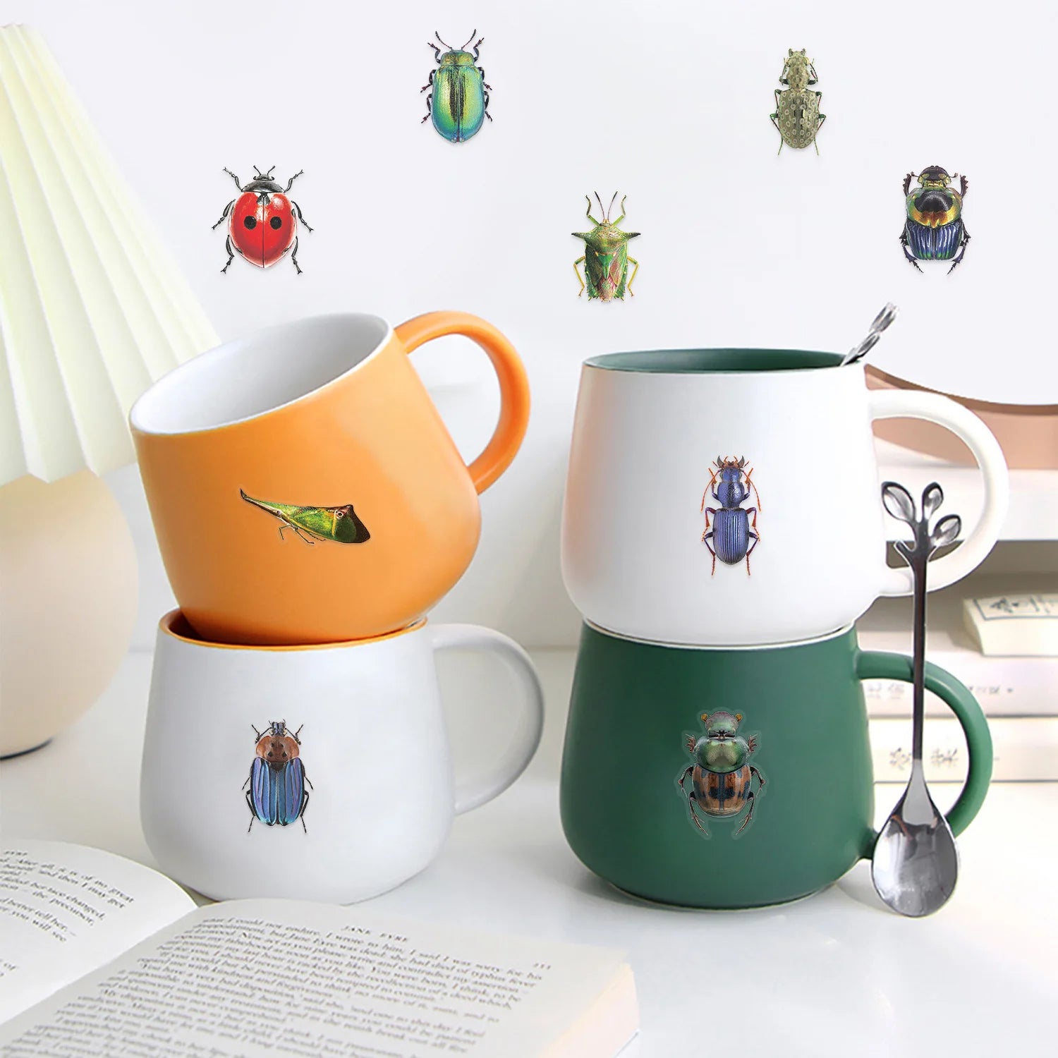 50pcs Cartoon Cute Cartoon Insect Beetle Stickers PET for Toy DIY Luggage Laptop Guitar Skateboard Phone Case Bike Car Sticker