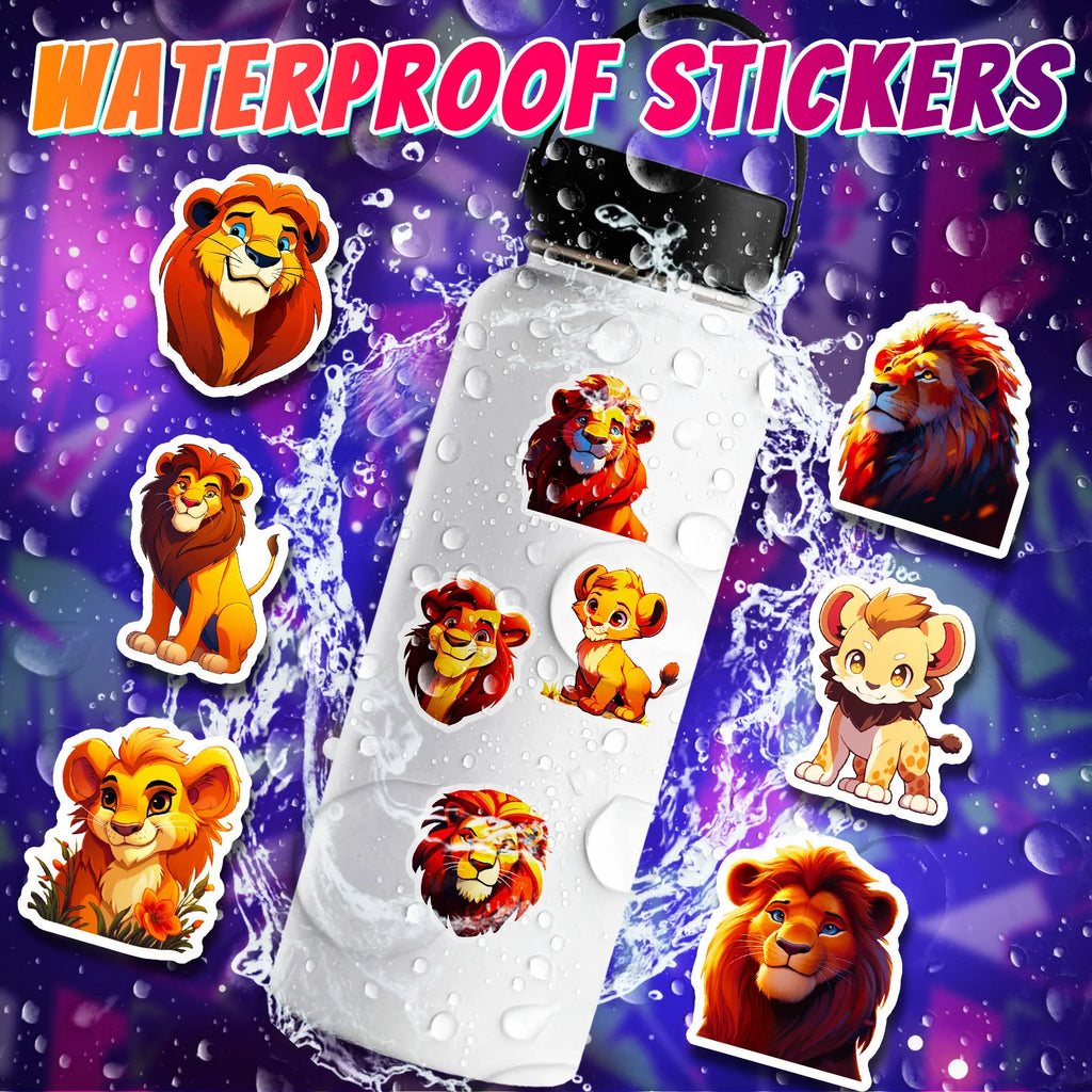 50/100PCS Lion Stickers Cute Cartoon Animal Waterproof Stationery Notebook Reward Stickers